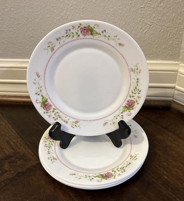 4 VTG Arcopal France Pink Floral Dessert Plates 7 3/4  granny cottage core