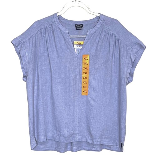 Splendid Womens Blue Linen Blend Cap Sleeve Notch Neck Top Size XXL - Picture 3 of 9