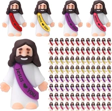 Bememo 100 Pcs Little Jesus Figures Jesus Loves You Original Design Rubber Pocke