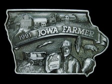 TF09129 NOS VINTAGE 1991  IOWA FARMER  COMMEMORATIVE BELT BUCKLE