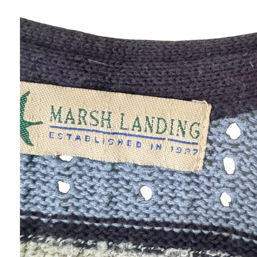 Vtg Marsh Landing Knit Vest Womens M Blue Green Striped Embroidered Cottagecore - Image 2 of 4