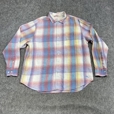Tommy Bahama Shirt Mens XL Pastel Plaid Linen Long Sleeve Button Casual Summer