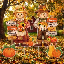 Geetery 4 Pcs Fall Outdoor Decorations Scarecrow Yard Stakes
