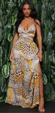 SHEIN Maxi Dress Women Medium Multicolor Animal Print Halter Crisscross Back Tie