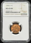 NGC MS 65 RD 1955-S US Lincoln Wheat One Cent Coin 1C-275