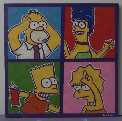 The Simpsons Family Pop Art Painting 8x8 Original Acrylic Fan Art Canvas Board