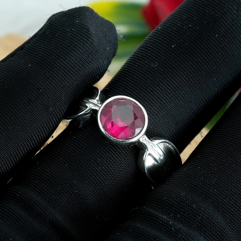 Anel masculino de prata esterlina rubi natural pedra preciosa feito à mão joias de rubi para presente - Imagem 3 de 4