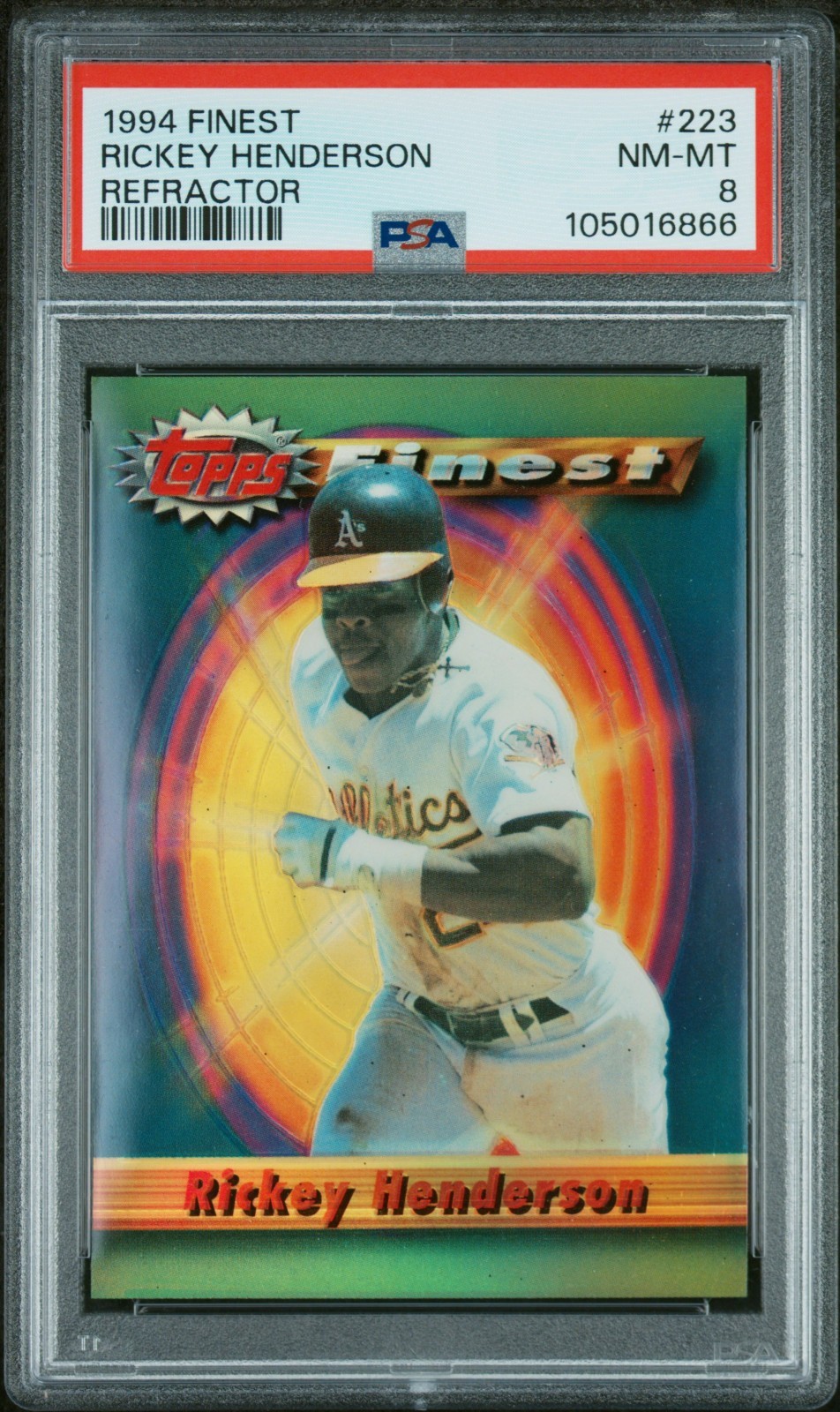 1994 TOPPS FINEST REFRACTOR PARALLEL #223 RICKEY HENDERSON A'S SP PSA 8 NM-MT