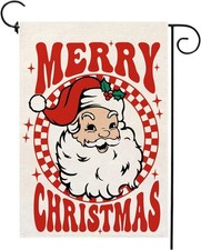 Merry Christmas Garden Flag Xmas Santa Claus Burlap 12 x 18 Inch Vertical Double