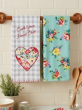 Spring Flower Sweet Heart Romance Kitchen Dish Towels 2PCS Set Cotton 16" X 28"
