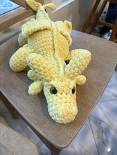 Handmade Plush Crochet Dragon Yellow Accents Stuffed Animal