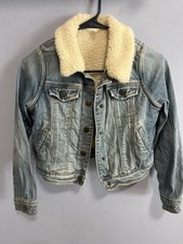 Cat  Jack Kids Sherpa Lined Denim Jean Trucker Jacket Sz Medium 7/8 