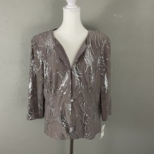 NEW Alex Evenings 14 Jacket Top Topper Pewter Gray Sequins 3/4 Sleeve Formal