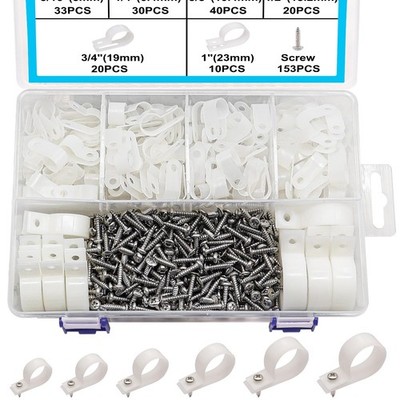306PCS White Cable Clamps Assortment Kit, Nylon Plastic R-Type 6 Sizes 3/16''...