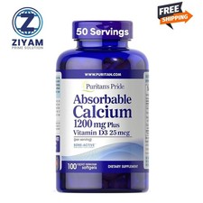 Puritan's Pride Absorbable Calcium 1200 mg Plus Vitamin D3 25mcg 1000 IU With Bo