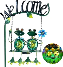 HONGLAND Solar Frog Garden Stake with Welcome Sign for Outdoor Decor (48 Inch)