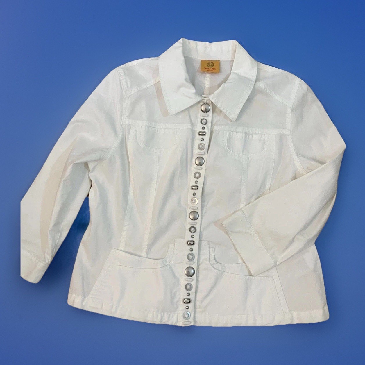 Ruby Rd Jacket Sz S White Button Front Cotton Poc… - image 1