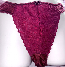 Vintage Olga Red Sheer Floral Lace Nylon String BIikini Panty SZ LARGE