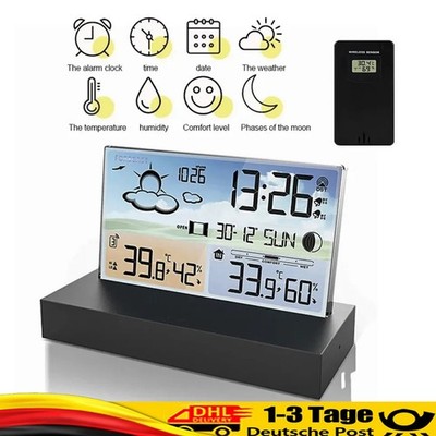 Digital uhr Wetterstation wecker Thermometer Hygrometer mit Außensensor!