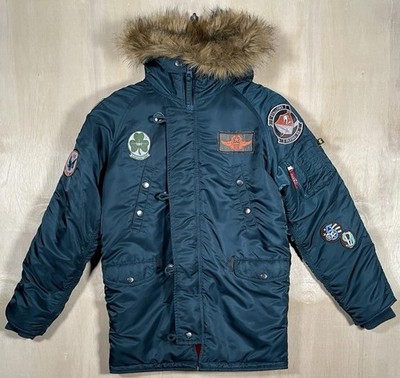 Alpha Industries Jacket YL 14/16 Blue Maverick Flight Puffer Parka Aviator Cold