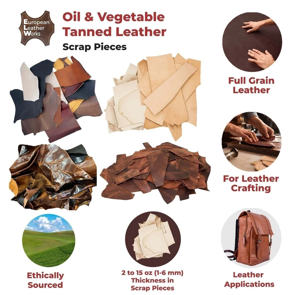 ELW Vegetable & OilTanned Leather Scraps 2-15 oz (1.4-6mm) 1-30 lb Sizes - Image 4 of 4