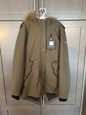 Mackage Girls Down Parka Jacket Size 10 Fur Trim Hood Full Zip Olive