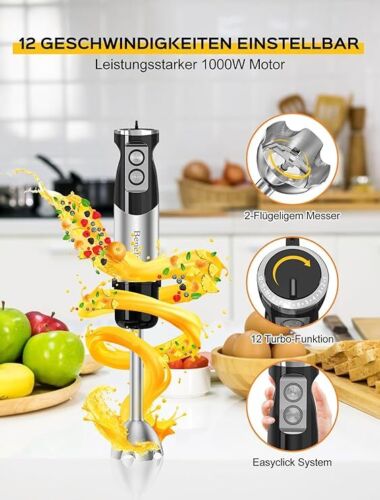 Stabmixer 6 in 1 Stainless Steel Set 12 Geschwindigkeiten & Turbo-Taste Blender - Bild 6 von 6