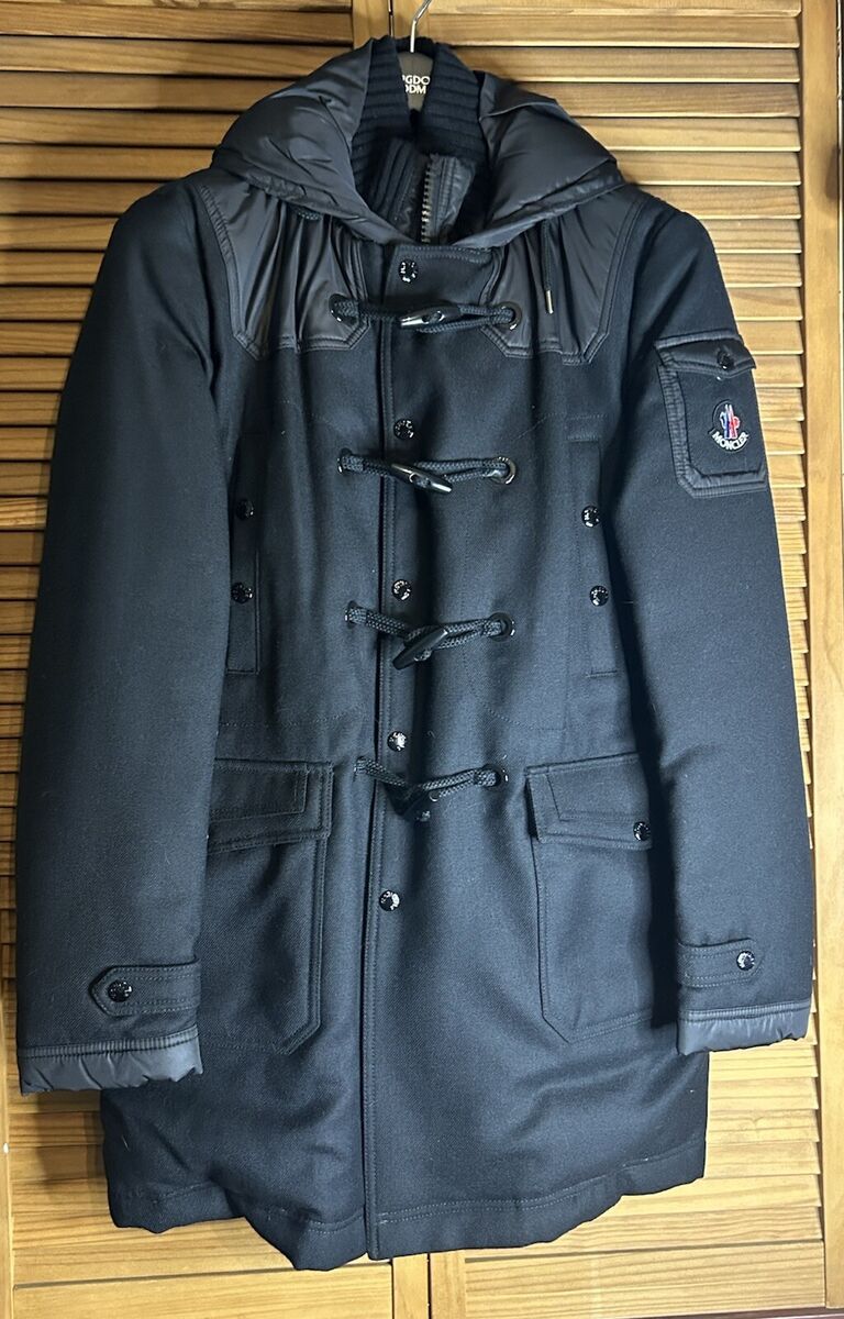 Vintage Moncler Duffle Wool Puffer Parker Jacket Coat Black Vintage Moncler Duffle Wool Puffer Parker Jacket Coat Black