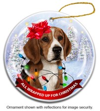 Beagle All Wrapped Up For Christmas Holiday Ornament