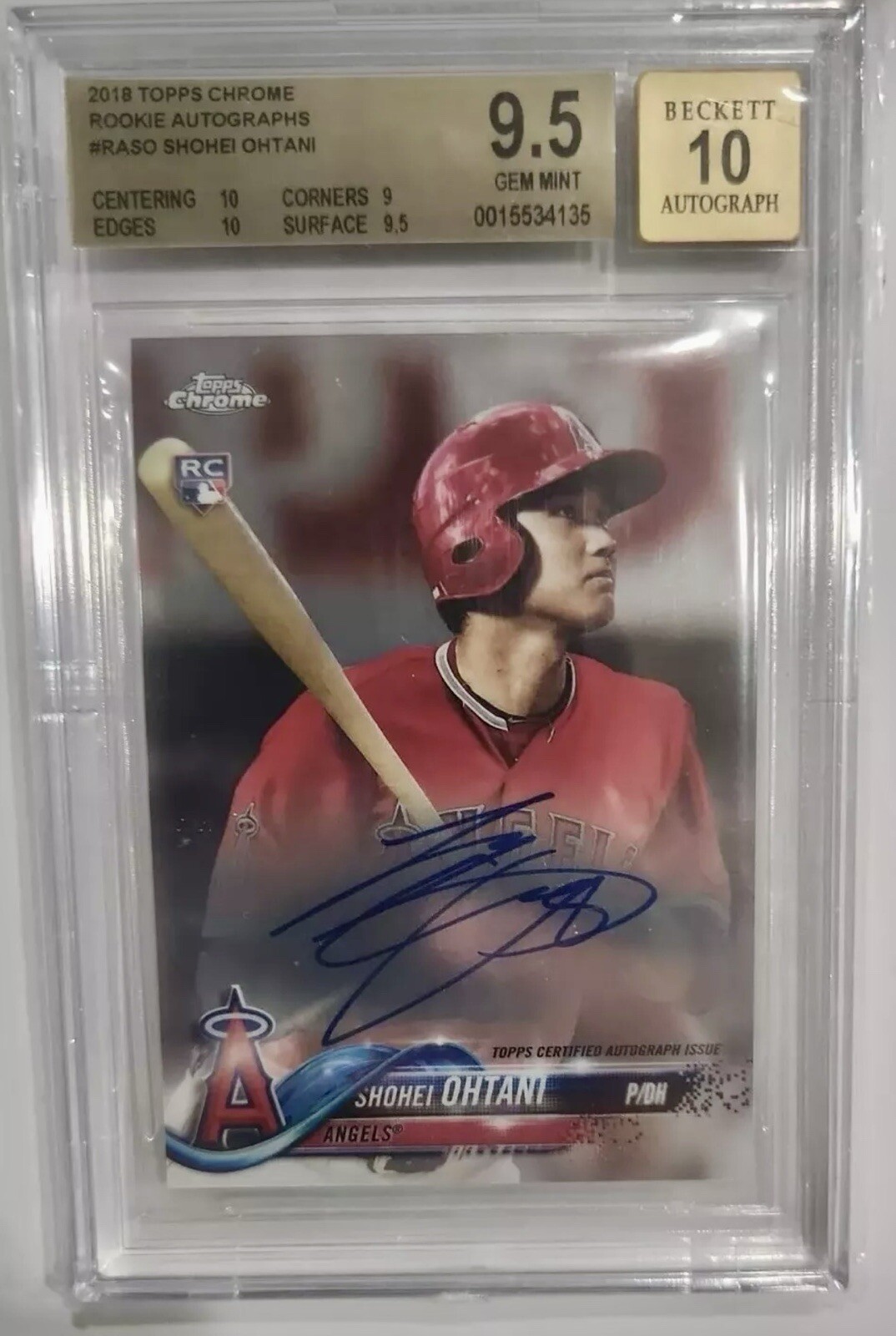 2018 Topps Chrome - SHOHEI OHTANI - ROOKIE, RC #RASO - BGS 9.5 - 10 AUTO