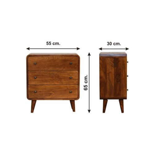 Chest of Drawers Cabinet Storage Mid Century Nordic Retro Chestnut Wood 3 drawer - Picture 2 of 10