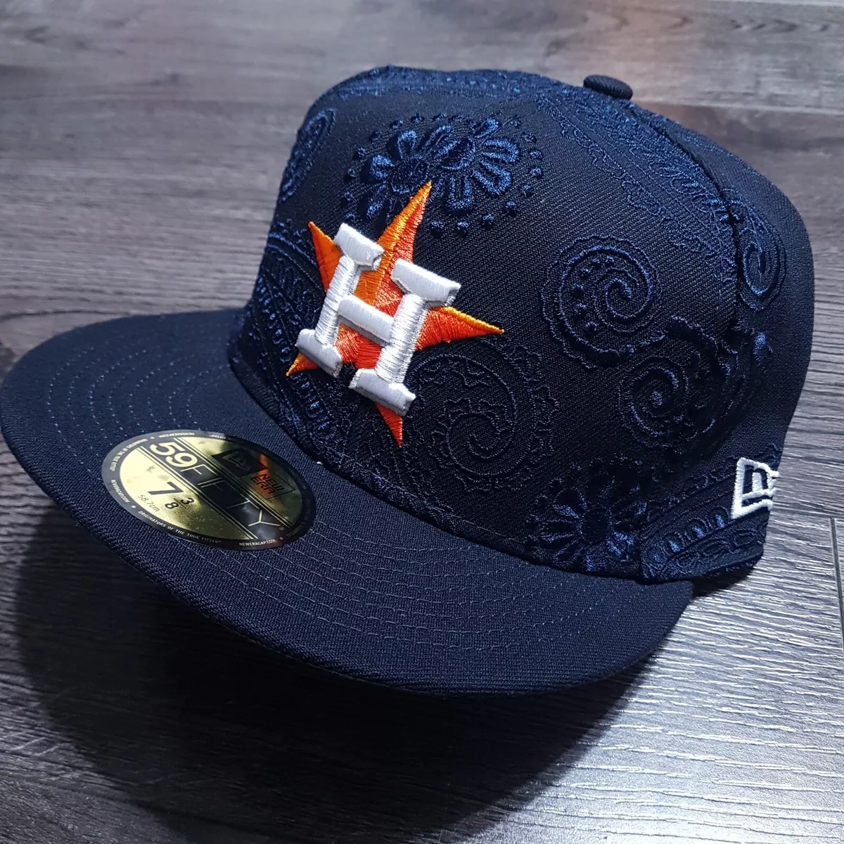 HOUSTON ASTROS New Era Paisley Embroidered 59FIFTY Fitted Hat 7 3/8 Blue  RARE