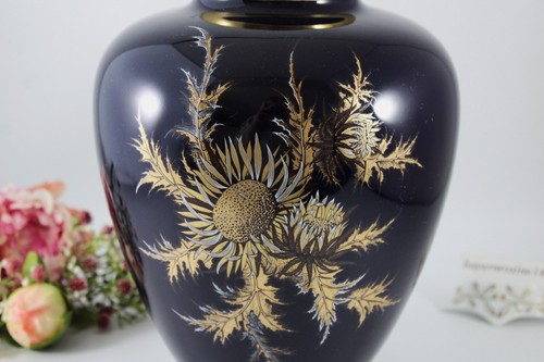 Jaeger Bavaria - Vase H. 21 cm. Echt Cobalt / Kobalt. Blumen, Gold dekoriert - Bild 2 von 4