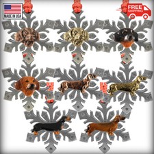 Pewter Wiener Dog Dachshund Snowflake Christmas Tree Ornaments, Made in the USA