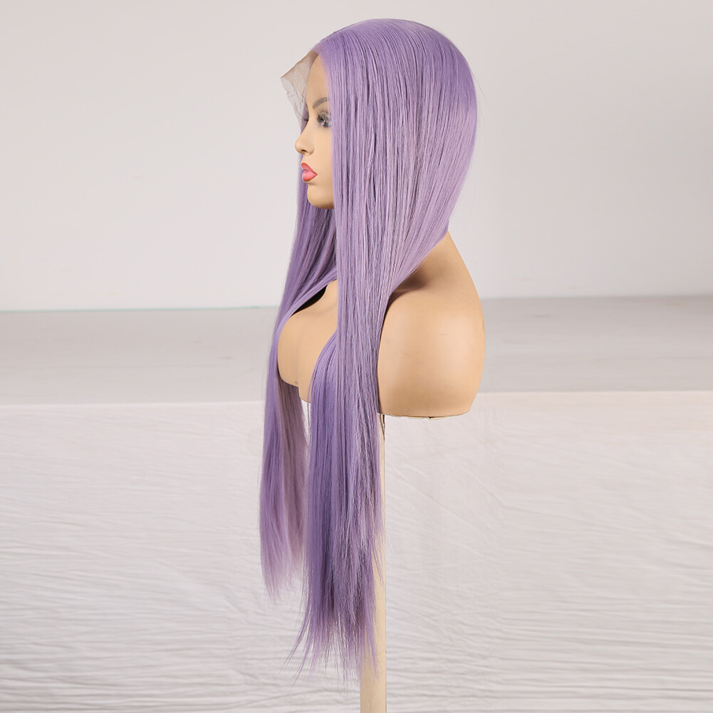 Straight Purple Lace Front Wig Synthetic Heat Safe Glueless  display picture 3