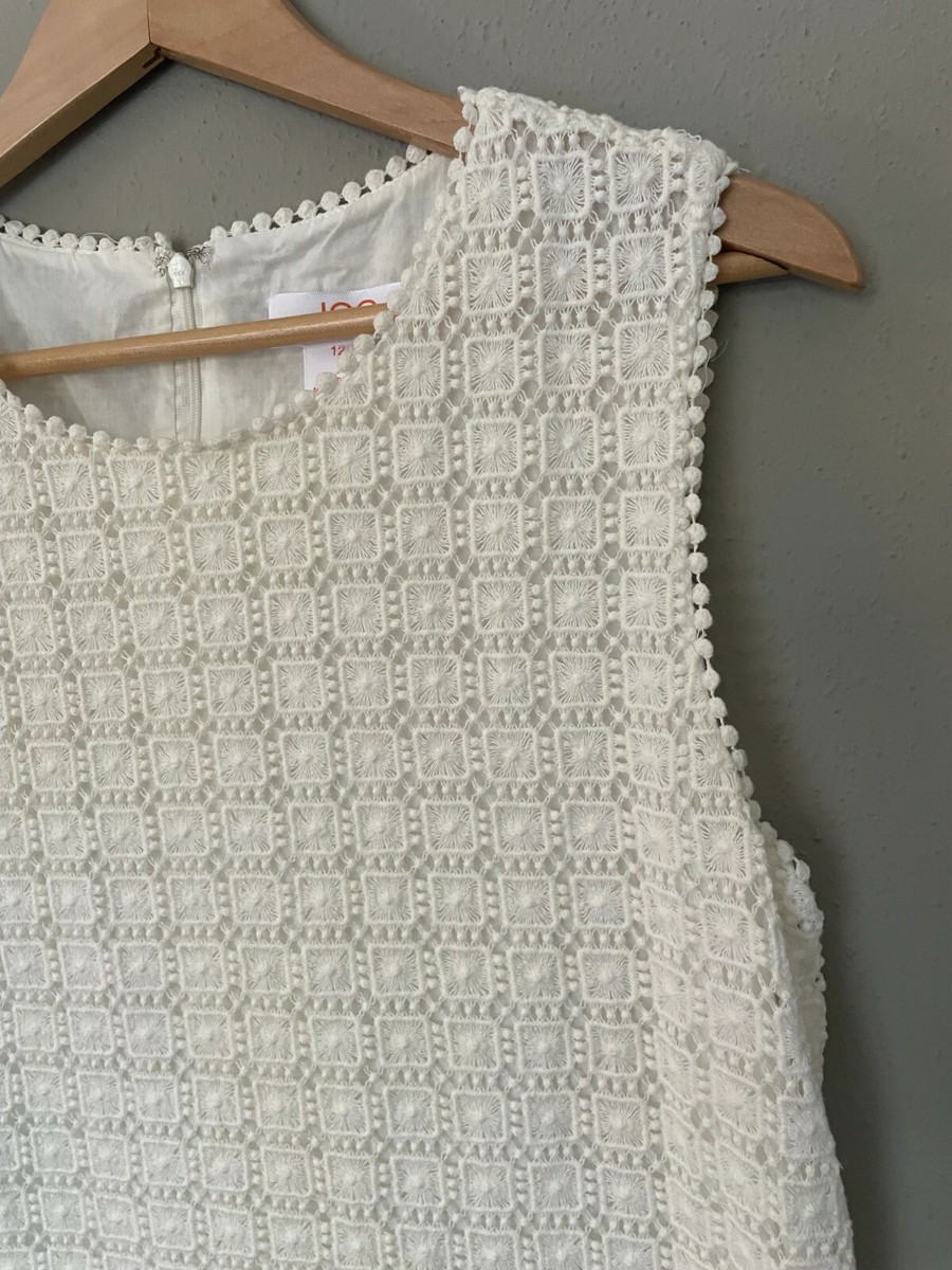joe fresh crochet dress JOE FRESH Cream White Sheath Dress Cotton Crocheted Front Layer SIZE 6 NWT