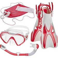 Rapido Kids Snorkel Set, Jr Snorkel Mask with Swim Snorkel & Fin Flippers (pink)
