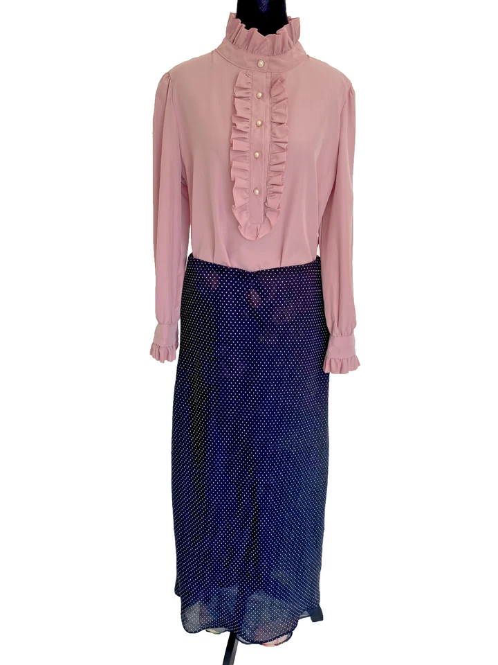 Maxi Falda Vintage Reversible Floral Lunares Notations Y2K 2000 Grande Foto 3 de 4