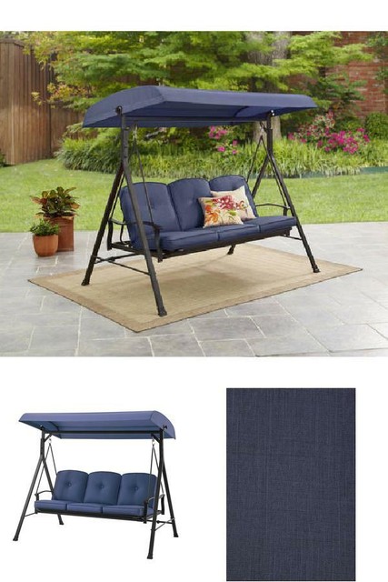 Mainstays Belden Park Outdoor 3 Seat Porch Swing And Bed With Canopy Blue For Sale Online Ebay