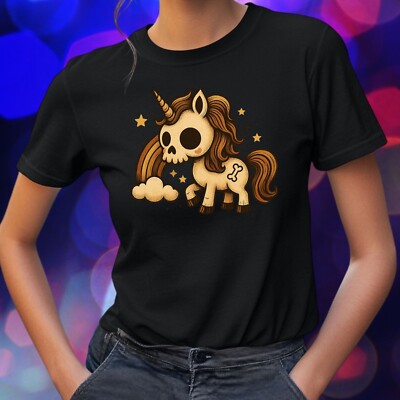 Frauen T-Shirt Gothic Skelett Einhorn Motiv Baumwolle Größe S bis 3XL