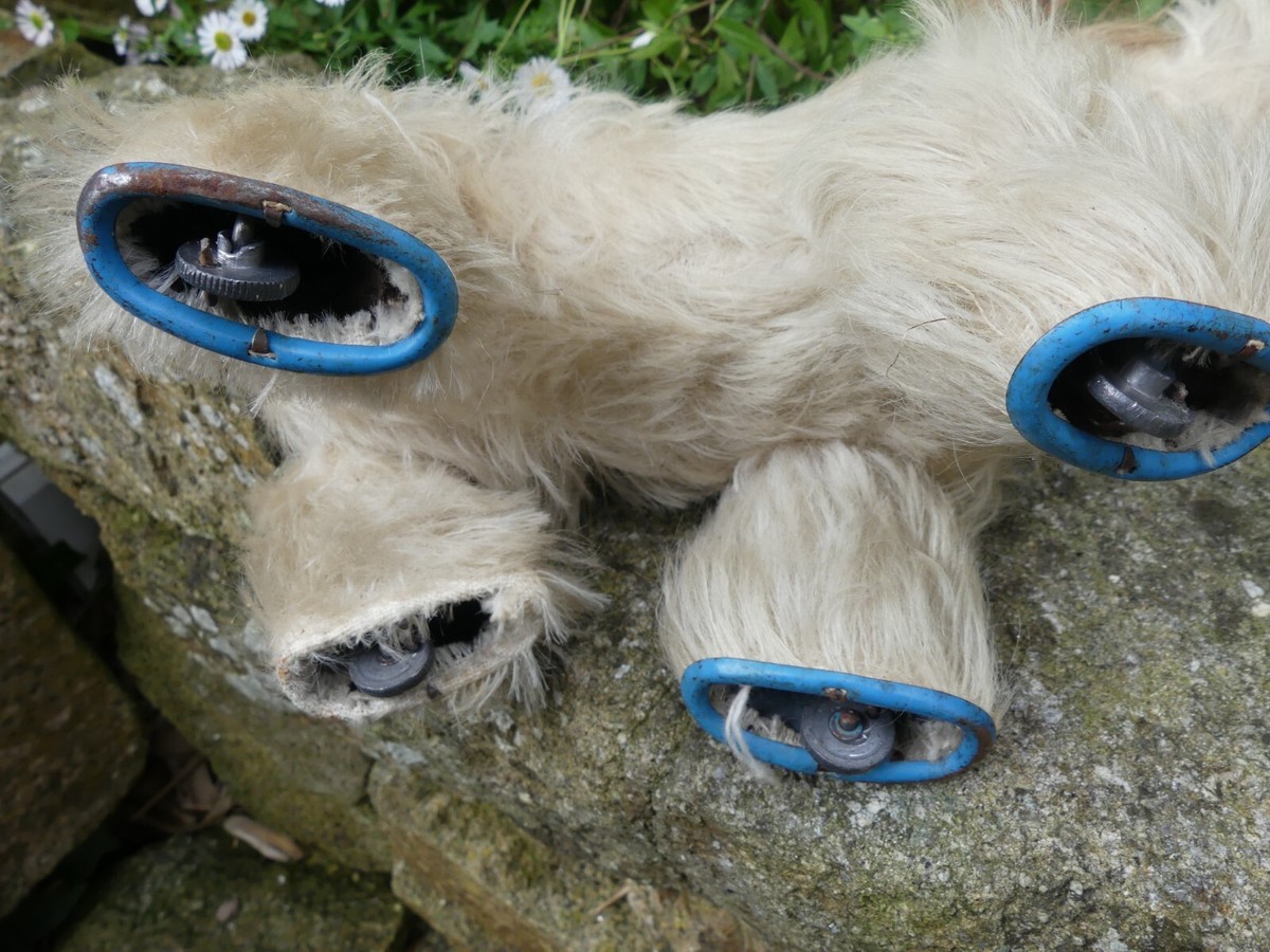 Jouet Ancien Steiff – Chien Articulé à Remonter – Yeux En Verre, Nez Cousu – 26cm – Occasion