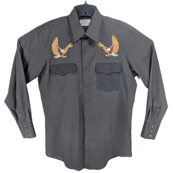 Silver Spur Western Wear Black L Embroidered Eagles Pearl Snap