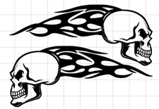 Vinyl Decal Sticker - 2pc Pair Motorcycle Gas Tank Flaming Skull Bike Lr Window Vinyl Decal Sticker - 2pc Pair Motorcycle Gas Tank Flaming Skull Bike Lr Window