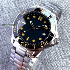 NH35 Sterile Automatic Mens Watch Sapphire Crystal Black Dial Date 41mm Luminous