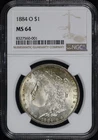 1884-O Morgan Dollar NGC MS-64 - Blue & Sunset Hue Toning!