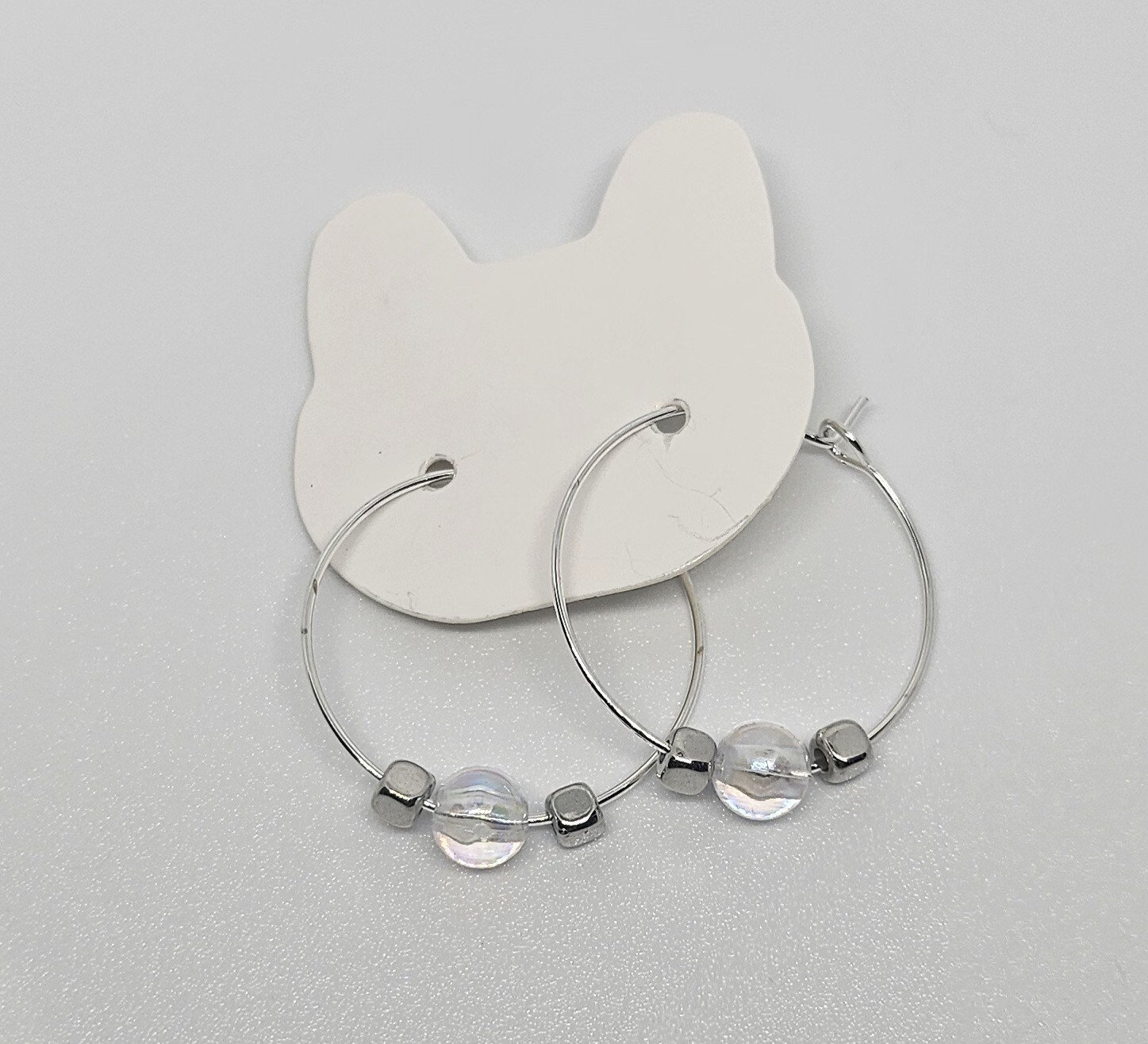 Silver Hoop Earrings Featuring Vibrant Aurora Bead Accents for a Stunning Look-image