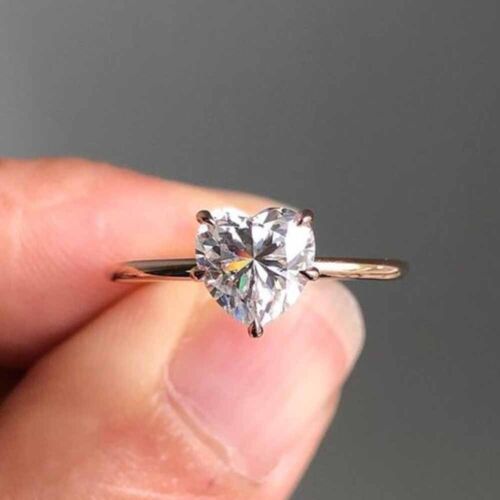 2Ct Heart Moissanite Solitaire Wedding Engagement Ring in 14k Yellow Gold Plated - Picture 3 of 7