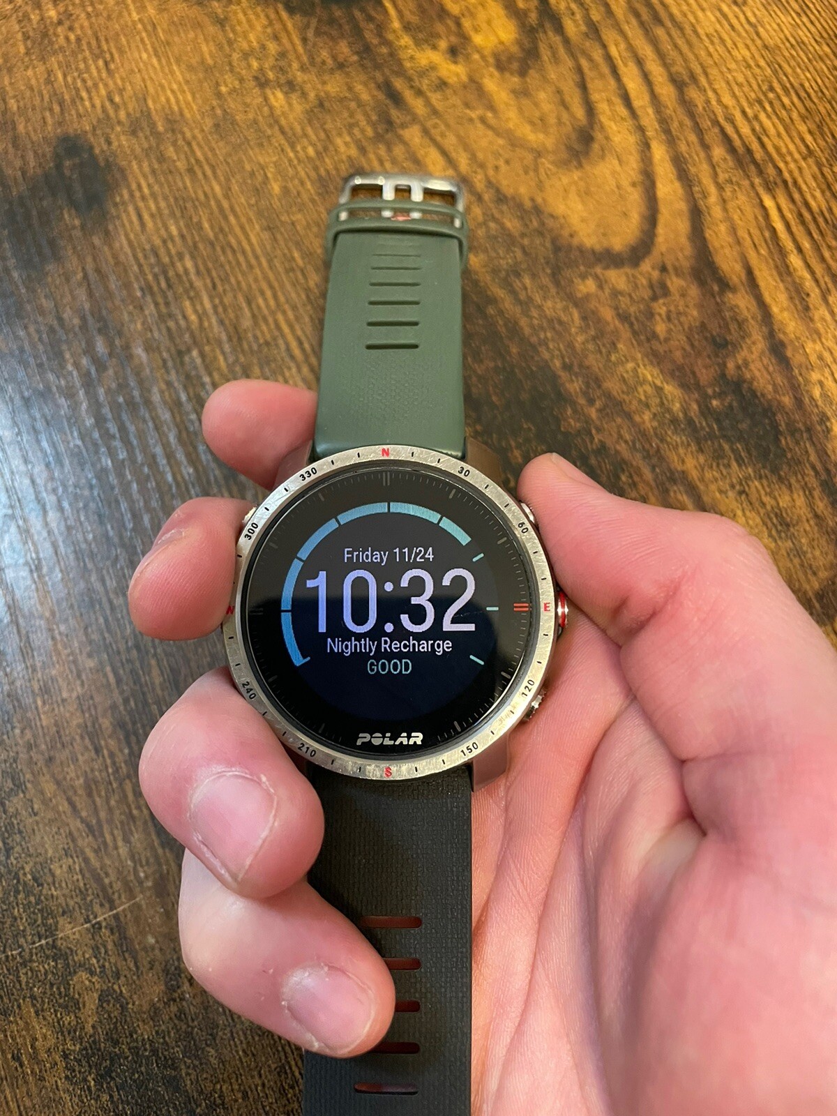 Polar Grit X Pro GPS Watch Titan w/ a Green & Black Wrist Strap