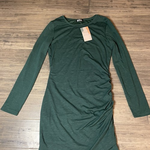 BTFBM Dress Women's Forest Green Long Sleeve Size Small Scrunched waist NWT - Picture 3 of 9