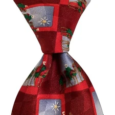 HOLIDAY TRADITIONS Men's 100% Silk Necktie Designer CHRISTMAS WISEMEN Red NEW